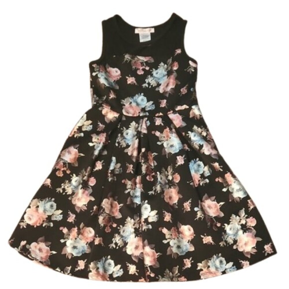 [Love Squared Girls] Floral Sleeveless Dress with Sheer Neckline - Size 12